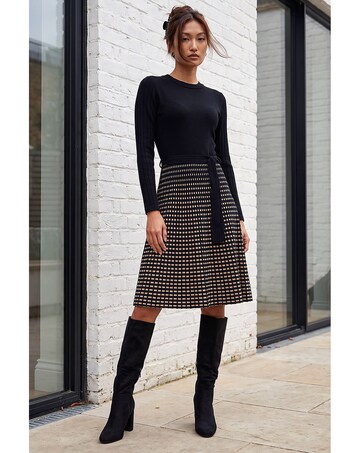 Roman Check Print Belted Jumper Dress