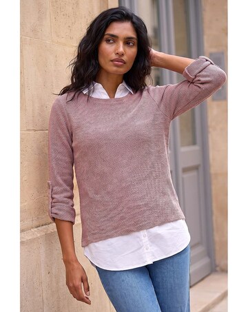 Roman Mock Shirt Textured Knit Jumper