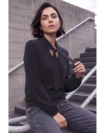 Roman Tie Neck Polka Dot Top