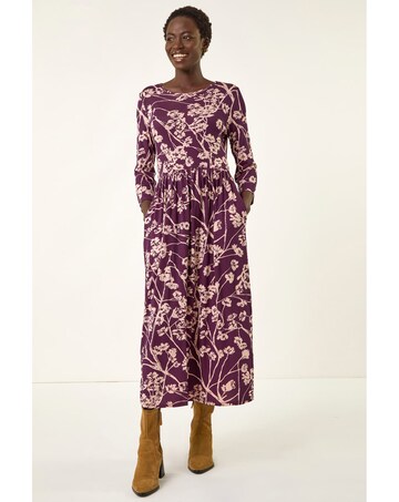 Roman Shadow Floral Stretch Midi Dress
