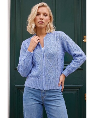 Roman Petite Cable Knit Zip Up Cardigan