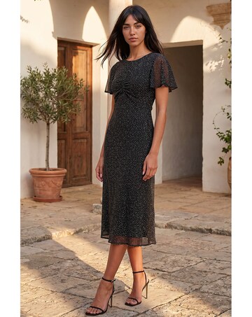 Roman Petite Studded Mesh Midi Dress