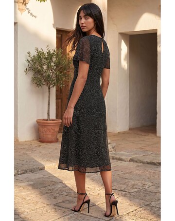 Roman Petite Studded Mesh Midi Dress