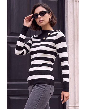 Roman Button Stripe Knit Jumper