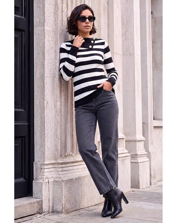 Roman Button Stripe Knit Jumper