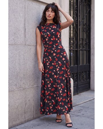Roman High Neck Floral Poppy Print Dress