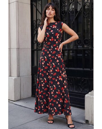 Roman High Neck Floral Poppy Print Dress