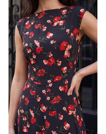 Roman High Neck Floral Poppy Print Dress