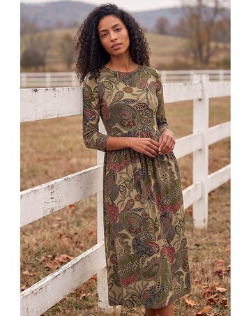 Roman Paisley Print Stretch Midi Dress