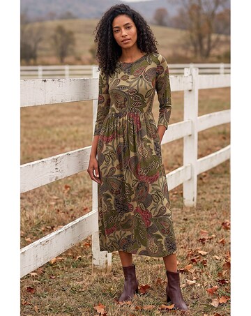 Roman Paisley Print Stretch Midi Dress