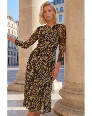 Roman Petite Mesh Ruched Midi Dress