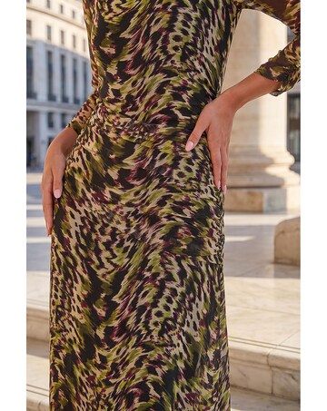Roman Petite Mesh Ruched Midi Dress