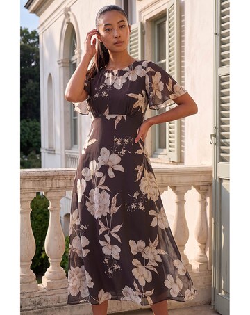 Roman Petite Floral Print Chiffon Dress
