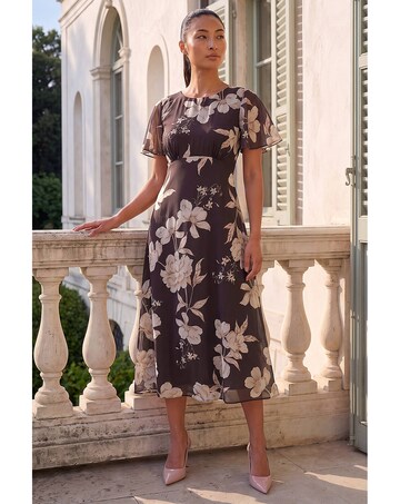 Roman Petite Floral Print Chiffon Dress