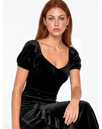 Maya Deluxe Velvet Ruffle Dress