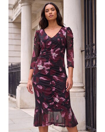 Roman Ruched Floral Frill Dress