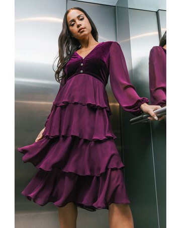 Roman Petite Velvet Tiered Stretch Dress