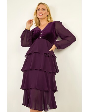 Roman Petite Velvet Tiered Stretch Dress