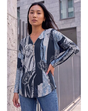 Roman Floral Stretch Jersey Zip Top