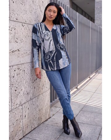 Roman Floral Stretch Jersey Zip Top