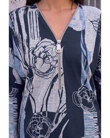 Roman Floral Stretch Jersey Zip Top