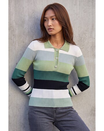 Roman Stripe Collar Rib Knit Jumper