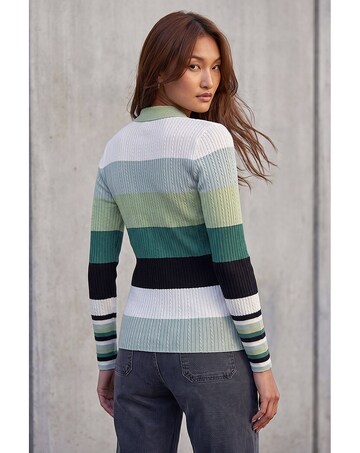 Roman Stripe Collar Rib Knit Jumper