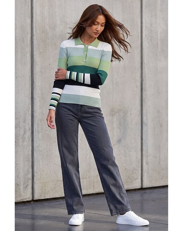 Roman Stripe Collar Rib Knit Jumper