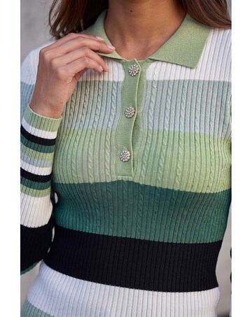 Roman Stripe Collar Rib Knit Jumper