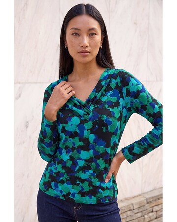 Roman Printed V-Neck Stretch Top