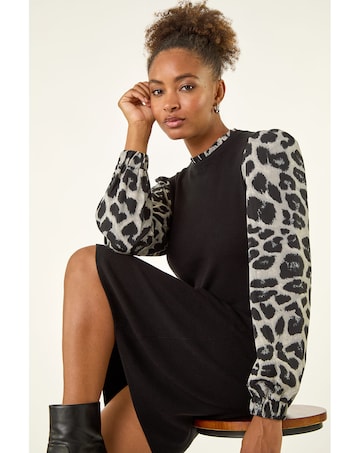 Roman Animal Print Mix Frill Short Dress