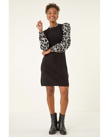 Roman Animal Print Mix Frill Short Dress