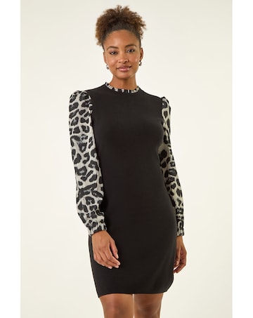 Roman Animal Print Mix Frill Short Dress