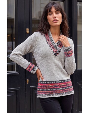 Roman Nordic Button Detail V-Neck Jumper