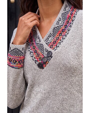 Roman Nordic Button Detail V-Neck Jumper