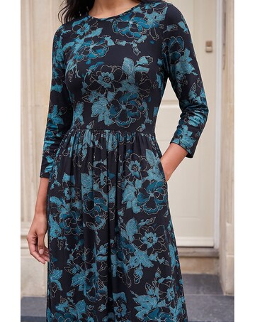 Roman Floral Gathered Stretch Midi Dress