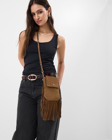 Accessorize Fringe Suede Phone Bag