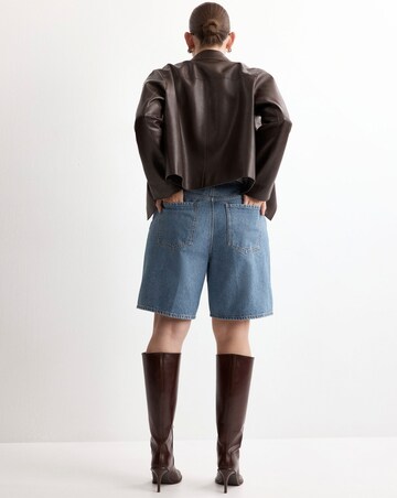 Mango High-Waist Straight-Fit Bermuda Denim Shorts