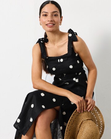 FatFace Delphine Linen Spot Midi Dress