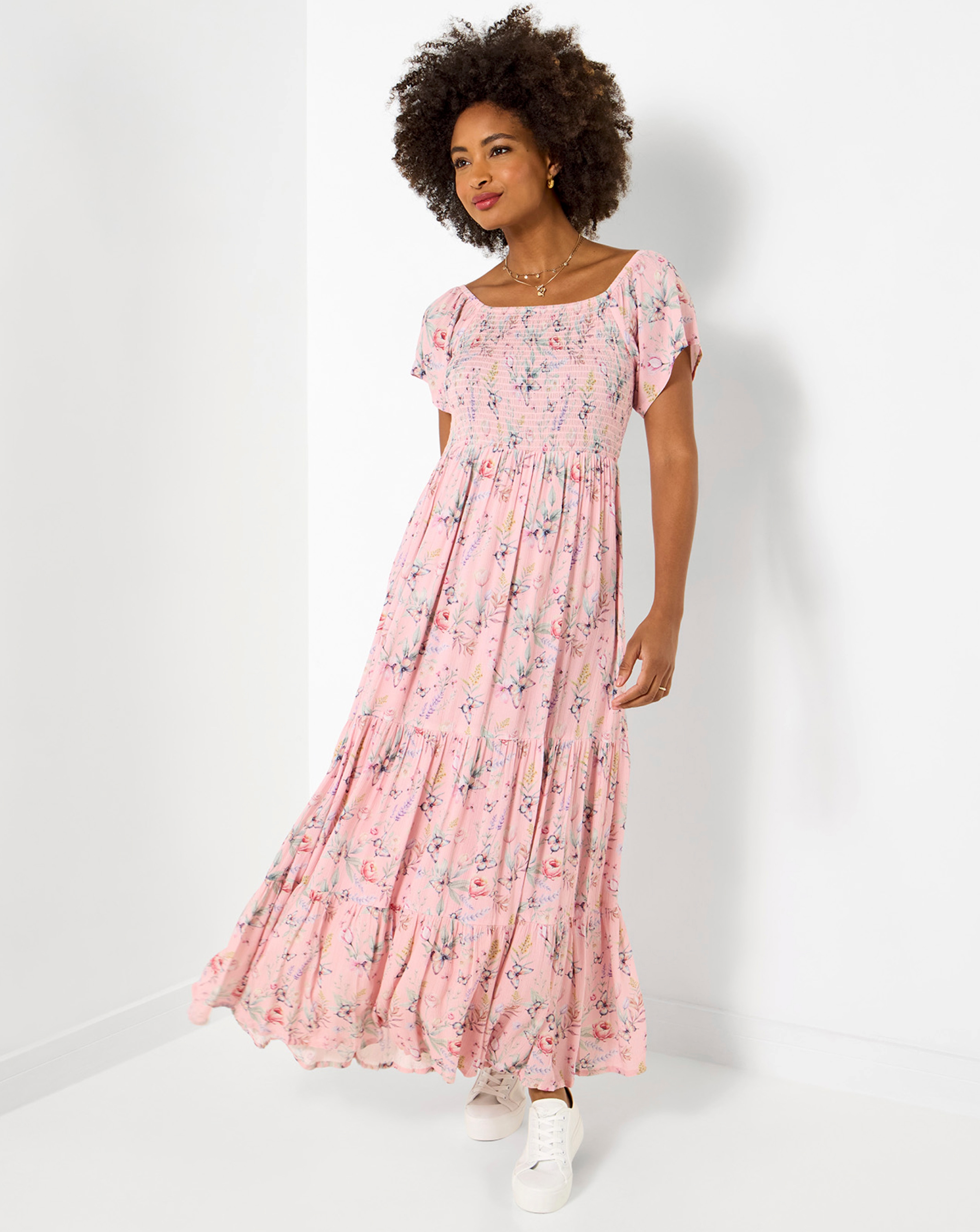 Beautiful Butterfly Print Crinkle Dress