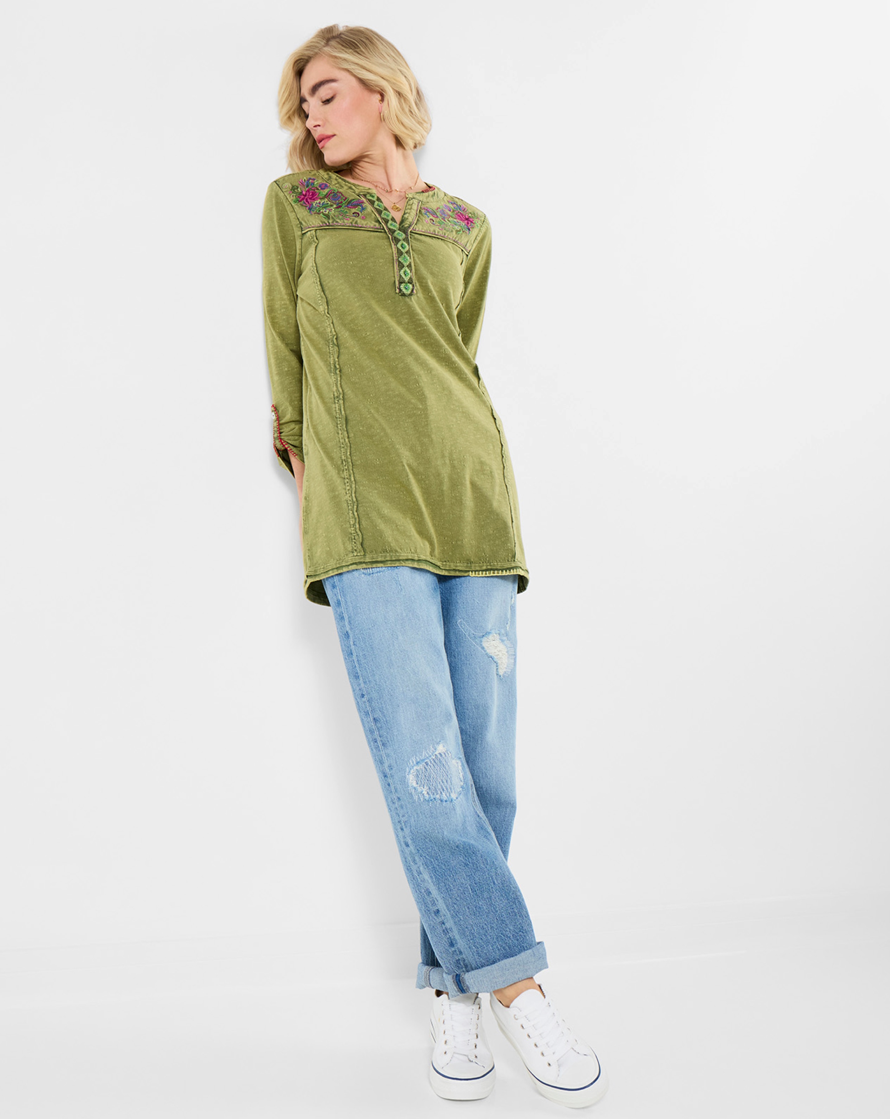 JB Boho Embroidered Jersey Tunic Top