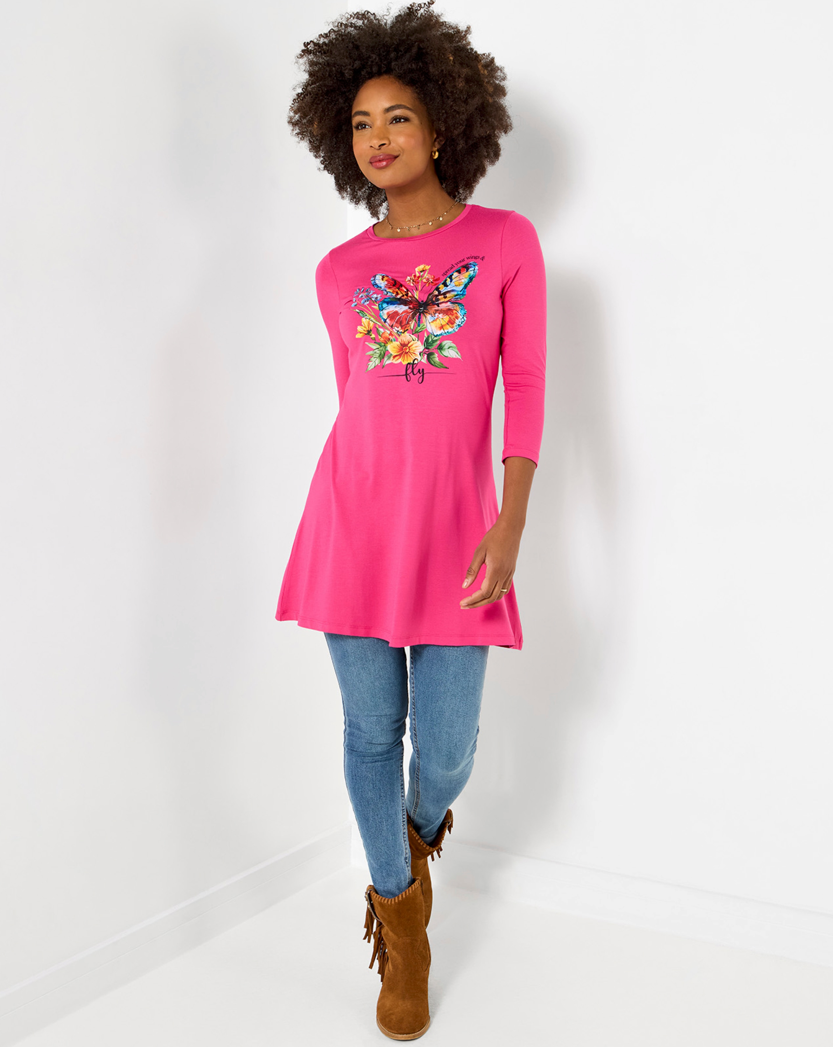 JB Beautiful Butterfly Graphic Tunic Top