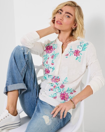 Joe Browns Fabulous Floral Embroidered Henley Top