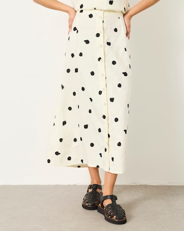 FatFace Eleana Linen Spot Midi Skirt