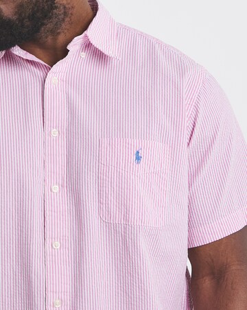 Polo Ralph Lauren Short Sleeve Stripe Seersucker Shirt - Pink/ White