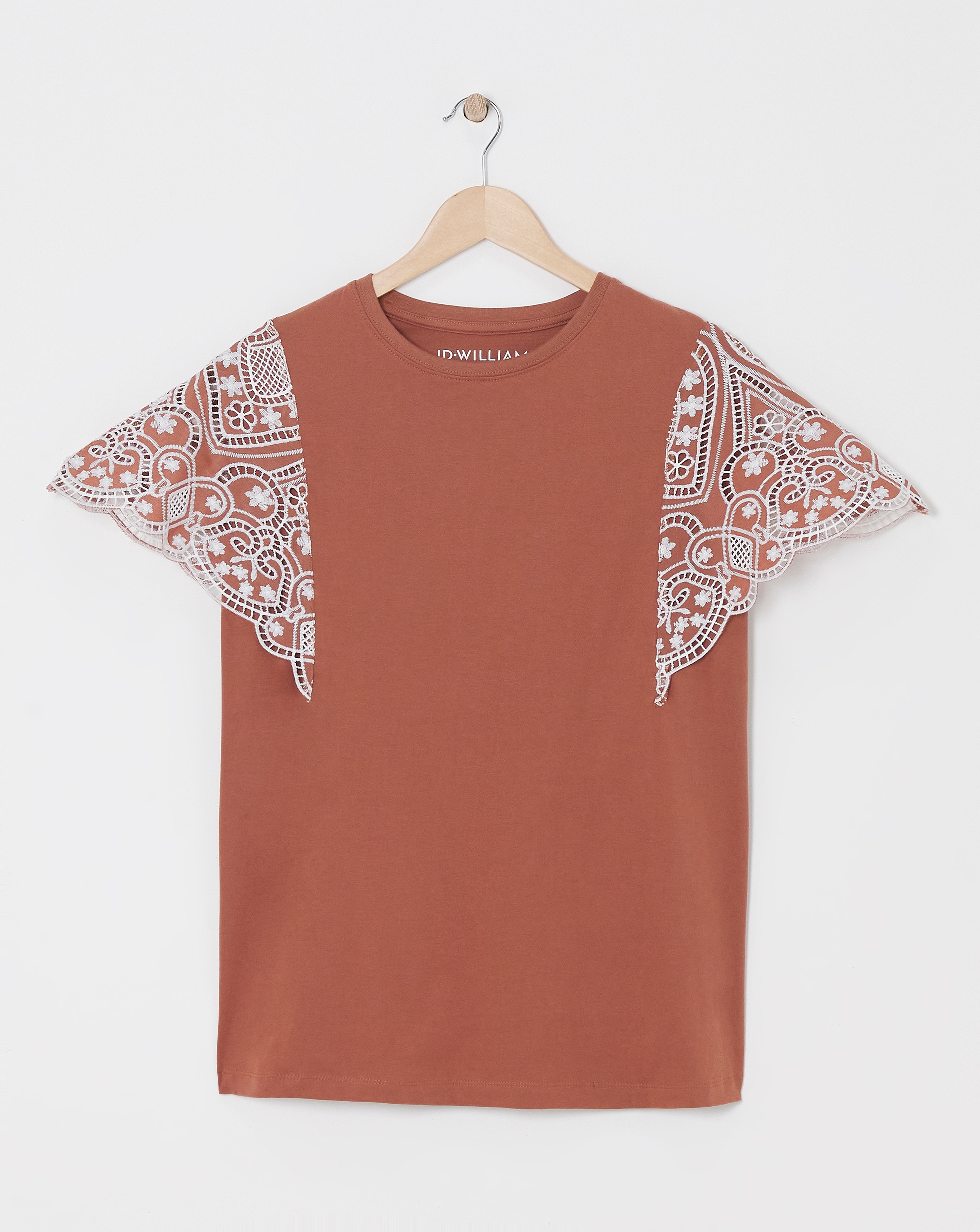 Crew Neck Broderie Angel Sleeve Top