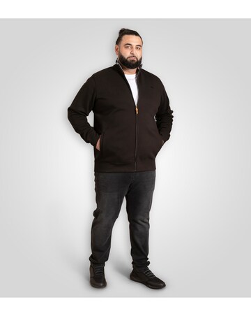 D555 Big & Tall JOHNSON 1 Zip Through Sweatshirt with Chest Embroidery - Black