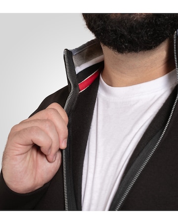 D555 Big & Tall JOHNSON 1 Zip Through Sweatshirt with Chest Embroidery - Black