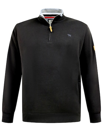 D555 Big & Tall RUSSEL 1 Half Zip Sweatshirt with Chest Embroidery - Black