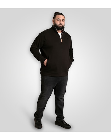 D555 Big & Tall RUSSEL 1 Half Zip Sweatshirt with Chest Embroidery - Black